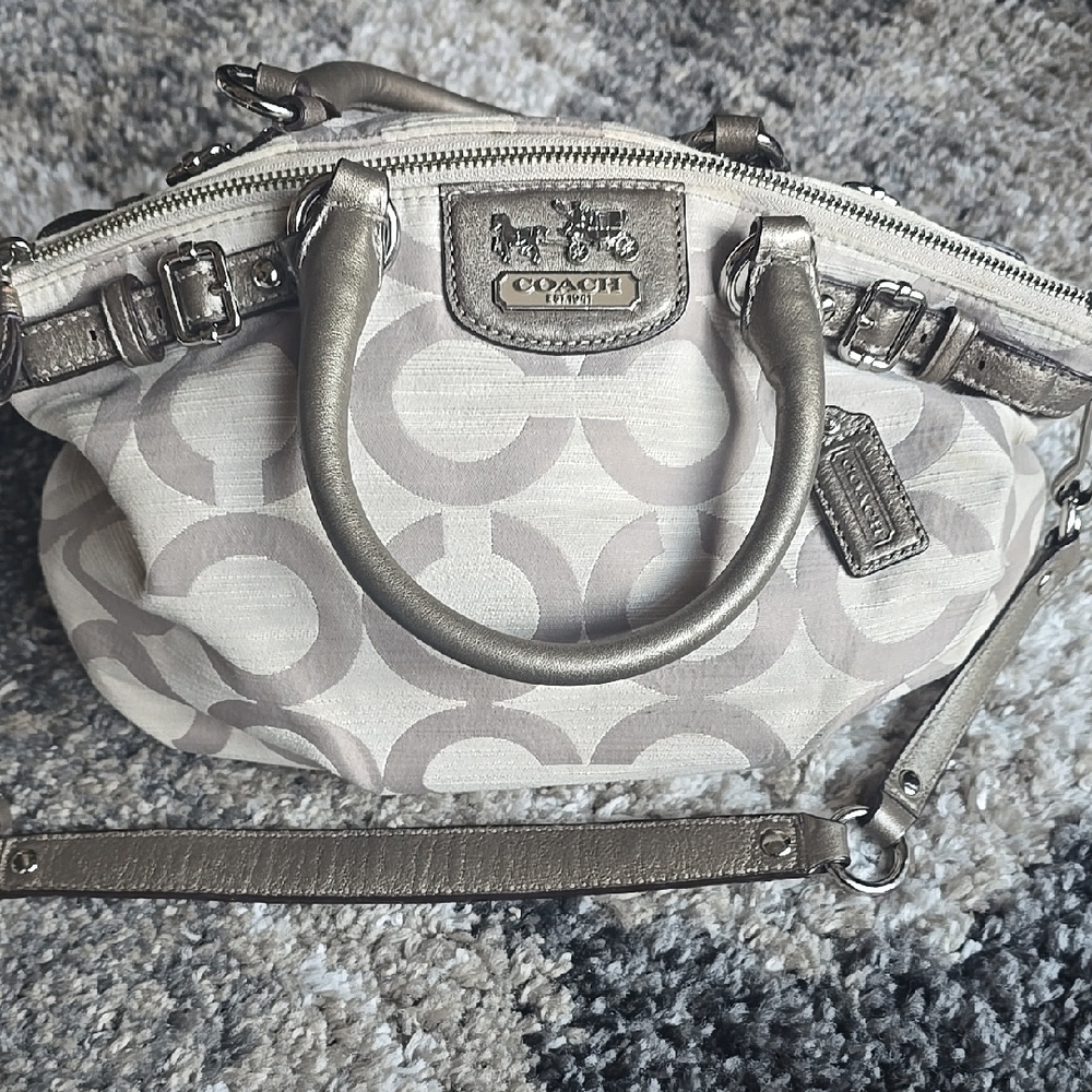 Coach Ashley Silver Logo Satchel with Metallic Trim